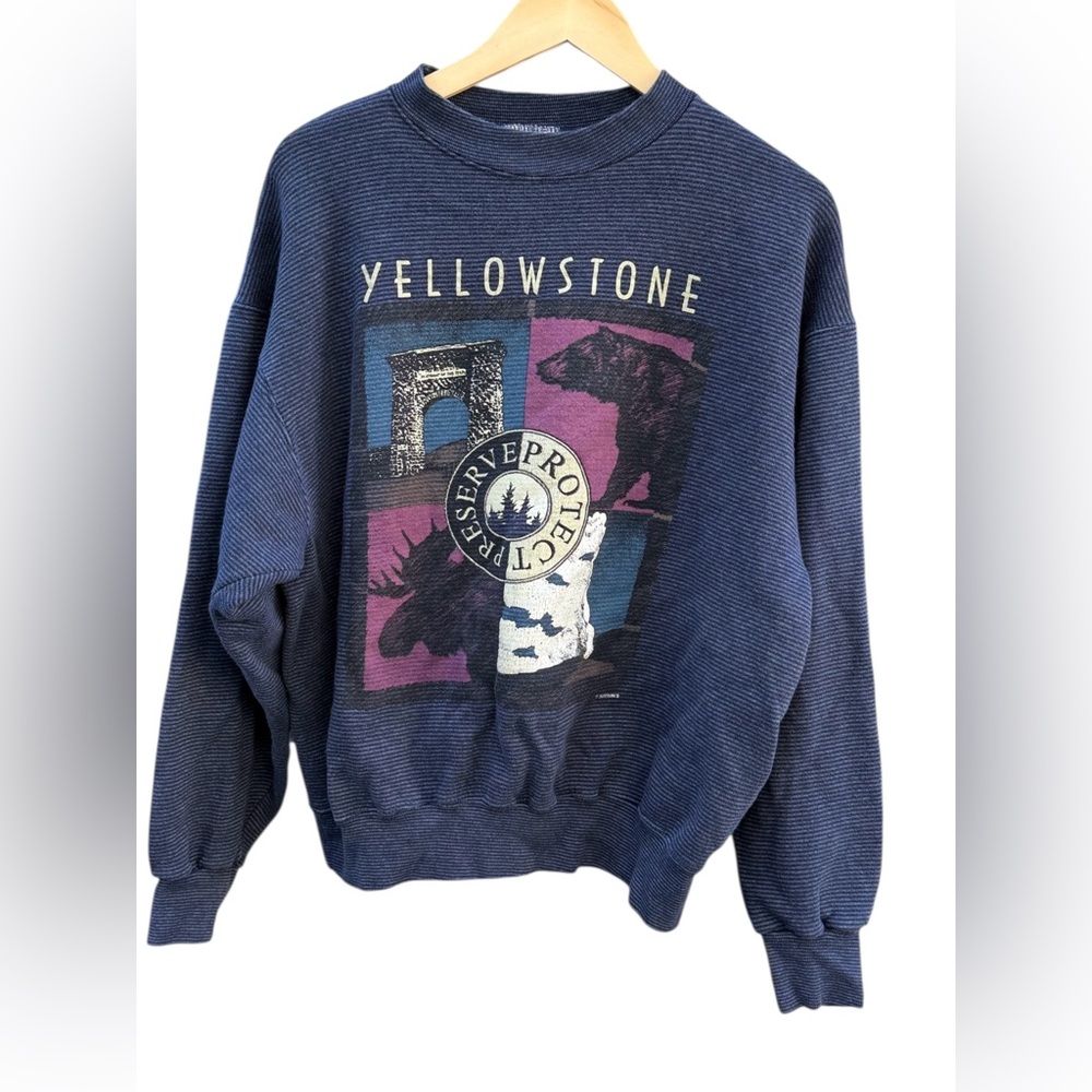 Vintage Yellowstone Preserver Project Sweatshirt Graphic Crewneck Large Blue